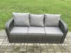 Fimous Terrassenmöbel Set Polyrattan Langer rechteckiger Esstisch und Lounge Sofa set mit Beistelltisch 2 kleine Fußhockern Dunkelgrau gemischt Bild 4