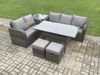 Fimous Terrassenmöbel Set Polyrattan Langer rechteckiger Esstisch und Lounge Sofa set mit Beistelltisch 2 kleine Fußhockern Dunkelgrau gemischt Bild 2