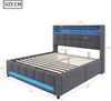 Polsterbett 160*200cm mit LED-Beleuchtung und USB-Steckdose, Kopfteil mit Einlegeböden und Stauraum, Mit Hydraulik für die Lagerung, Erwachsenenbett Doppelt, Leinenstoff Grau Bild 5
