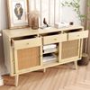 Sideboard Kommode 120 x 40 x 78 cm mit 3 Schubladen und 3 Türen, Anrichte im Retro Design, Eichenfarbe, Schubladenschrank mit 6 Fächern Bild 2