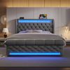 Polsterbett, Samt mit LED, Stauraum & USB-Anschluss, 140x190 cm, Grau, ohne Matratze Bild 4