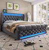 Polsterbett, Samt mit LED, Stauraum & USB-Anschluss, 140x190 cm, Grau, ohne Matratze Bild 5