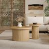 Couchtisch Set rund, 2er Set Beistelltische mit Holzmaserung, platzsparend kombinierbar Bild 2