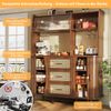 Hochwertiger Buffetschrank mit Rattanoptik & Glasschiebetüren, 174,5cm hoher Küchenschrank mit Stauraum, Naturholz-/Nussbaum-Optik, belastbar bis 60kg Bild 3