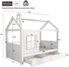 Merax Hausbett Kinderbett Jugendbett 90*200 mit Rausfallschutz vielseitiges Holz Kinderbett für Jungen & Mädchen, Massivholz Kinder Bett mit Rausfallschutz Fenster und Lattenrost, weiß Bild 4