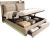Polsterbett 180x200 cm Samt beige, hydraulischer Bettkasten mit LED, Lattenrost inklusive Bild 4