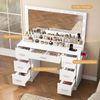 Schminktisch mit Beleuchtung, Steckdose, offene F?cher, Schminktisch mit 3 Farben Spiegel, Einstellbarer Helligkeit, Moderne Schminktisch fr Schlafzimmer, Wei?, 7 Schubladen Schminktisch 107 x 40 x 139cm Bild 2