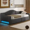 Schlafsofa mit Bettfunktion, LED-Beleuchtung, Lattenrost, Armlehnen und Rückenlehne, 90x200cm, Einzelbett, Polsterbett, Stauraumbett Bild 2