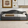 Schlafsofa mit Bettfunktion, LED-Beleuchtung, Lattenrost, Armlehnen und Rückenlehne, 90x200cm, Einzelbett, Polsterbett, Stauraumbett Bild 3