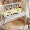 Klyvvo Schreibtisch mit LED und Stauraum, 100/120 cm Computertisch mit 2 Schubladen (1-St, Monitorständer & Seitenfach, Gaming Tisch RGB mit Fernbedienung), PC Tisch für Home Office, Büro und Jugendzimmer Bild 2