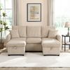 Merax Multifunktionale Ecksofa U-Form-Dreisitzer Polster-Sofa mit Staufunktion – Inklusive Schubladen + Hocker mit Staufach, modular zerlegbares Sofa-Set mit Schlaffunktion, Cord-Stoff, Beige Bild 2