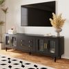 TV-Schrank 175 cm Schwarz mit Rattan-Türen, Push-to-Open Schubladen, mit goldenen Griffen und Stützfüßen Bild 4