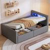 Polsterbett Kinderbett 90x200 cm mit LED, USB-Anschluss und Stauraum – Samtbett in Grau Bild 2