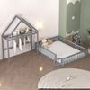 Spielhausbett Mit Abnehmbarem Dach 140x200 Kiefer Massivholz Bodenbett Mit Tür Bücherregal Kleiderstange Lattenrost 200kg Tragkraft Montessori Spielbett Großes Kinderbett Bild 3