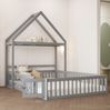 Spielhausbett Mit Abnehmbarem Dach 140x200 Kiefer Massivholz Bodenbett Mit Tür Bücherregal Kleiderstange Lattenrost 200kg Tragkraft Montessori Spielbett Großes Kinderbett Bild 2