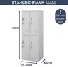 Umkleideschrank Spind BARTUS - 4 Abteile, Etikettenhalter Lüftungsschlitze | Umkleidespind Schließfachschrank Garderobenspind, 150x55,9x45cm Grau Bild 2