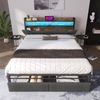 Polsterbett 140×200 cm aus Leinen-Stoff mit LED-Beleuchtung inklusive Matratze, grau Bild 3