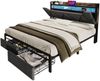 Polsterbett 140×200 cm aus Leinen-Stoff mit LED-Beleuchtung inklusive Matratze, grau Bild 5