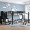 Halbhohes Kinder-Hochbett 90x200 cm mit Stauraumtreppe, Metallrahmen, Lattenrost, sicher & platzsparend,Schwarz Bild 2
