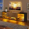 LED TV-Lowboard 160 cm in Schwarz Holzoptik mit Glasablage, 2 Schubladen & großem Stauraum, moderner Fernsehtisch Wohnzimmer Bild 2