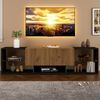 LED TV-Lowboard 160 cm in Schwarz Holzoptik mit Glasablage, 2 Schubladen & großem Stauraum, moderner Fernsehtisch Wohnzimmer Bild 3