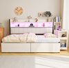 Bett 90x200 cm mit Stauraum und ausklappbarem Schreibtisch – Weiß, Metall & Holz Bild 2