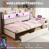 Bett 90x200 cm mit Stauraum und ausklappbarem Schreibtisch – Weiß, Metall & Holz Bild 5