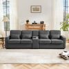 Sofa mit USB-Anschluss, Getränkehaltern, Aufbewahrung & Leinenbezug ,Komfortsofa mit Lendenkissen für Wohnzimmer,Dunkelgrau Bild 5