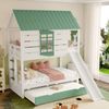90X200 Haus-Etagenbett mit Rutsche und Ausziehbett, Weiß+Grün Bild 3