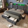 Polsterbett 180x200 cm mit 4 Schubladen, LED-Beleuchtung, USB/Type-C Ladeanschluss, Baumwoll-Leinen,Grau Bild 5