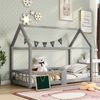 Bett Hausbett 90x200 cm aus Holzmaterial Grau mit Tafel und Rausfallschutz, ohne Matratze Bild 2