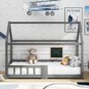Bett Hausbett 90x200 cm aus Holzmaterial Grau mit Tafel und Rausfallschutz, ohne Matratze Bild 4