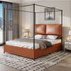 Baldachin Bett Metall Bettgestell Doppelbett 140*200cm mit abnehmbarer Säule Himmelbett Option,Braun Bild 2
