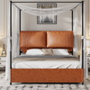 Baldachin Bett Metall Bettgestell Doppelbett 140*200cm mit abnehmbarer Säule Himmelbett Option,Braun Bild 3