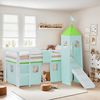 Hochbett Kinder 90x200 cm mit Rutsche Kinderbett Kinderhochbett Stockbett Vorhang Turm Grün Bild 2