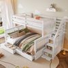 Etagenbett 90×200/140×200 cm mit Rausfallschutz, Leiter und Schubladen, Weiß, ohne Matratze Bild 3