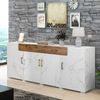 Merax Sideboard, Küchenschrank, Aufbewahrungsschrank , 208 x 39.5 x 80 cm, Kommode mit 4 Türen, 2 Schubkästen, Buffets, Weiß Bild 3