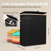 HENNEZ Wäschekorb Wäschebox 150L - Wäschekorb 3 Fächer mit Deckel, Wäschesortierer mit Wäschesack, schwarz Bambus Bild 3