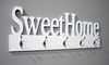 Garderobenhaken >Sweet Home< in weiß-chrom aus MDF - 74x28x7cm (BxHxT) Bild 2