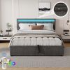 Merax 160*200 cm Doppelbett, Polsterbett, mit Umgebungslicht, USB- und Typ-C-Steckdose, 24-Tasten-Fernbedienung, Bett kann angehoben und abgesenkt werden, Grau Bild 2