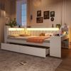 Merax Doppelbett 140x200cm, Kinderbett, Daybett, mit USB-Anschlüssen und LED-Gürtel, mit Schreibtisch und 2 Schubladen, weiß Bild 2