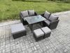 Fimous Gartenmöbel-Sets 6 Stücke Rattan Gartenmöbel im Freien Sofa Set mit 2 hohen Hockern Dunkelgrau Gemischt Bild 2