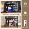 Hochbett mit Schreibtisch, Stauraum und LED-Beleuchtung, 140x200 cm, Metallbett mit Rausfallschutz, Jugendbett Bild 5