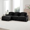 Modulares Mid-Century L-förmiges 3-Sitzer Sofa, Chenille, Trichter-Armlehnen, abnehmbare Rüschenschürze, spindelförmige Beine, beweglicher Hocker, tiefer Sitzkomfort fürs Wohnzimmer, Schwarz Bild 2