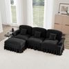Modulares Mid-Century L-förmiges 3-Sitzer Sofa, Chenille, Trichter-Armlehnen, abnehmbare Rüschenschürze, spindelförmige Beine, beweglicher Hocker, tiefer Sitzkomfort fürs Wohnzimmer, Schwarz Bild 3