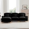 Modulares Mid-Century L-förmiges 3-Sitzer Sofa, Chenille, Trichter-Armlehnen, abnehmbare Rüschenschürze, spindelförmige Beine, beweglicher Hocker, tiefer Sitzkomfort fürs Wohnzimmer, Schwarz Bild 4