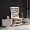 Moderner Farbblock-TV-Schrank in weißer Ausführung, TV-Schrank mit Holzmaserung, 180 cm Bild 3