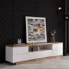 Moderner Farbblock-TV-Schrank in weißer Ausführung, TV-Schrank mit Holzmaserung, 180 cm Bild 2
