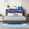 Polsterbett 140x200 cm mit USB & farbiger LED-Beleuchtung, wendbares Kopfteil – Leinenstoff grau Bild 2