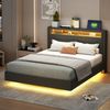 Polsterbett 140x200 cm mit USB & farbiger LED-Beleuchtung, wendbares Kopfteil – Leinenstoff grau Bild 3